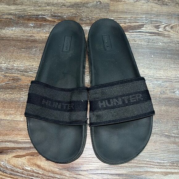Hunter Originally Elastic Black Slide Sandals Size 7 - Picture 1 of 11